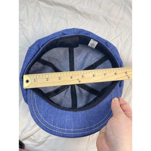 Vintage 1970s Paperboy Hat Blue Denim Pocket Zipper UNION MADE Newsboy - Picture 12 of 12